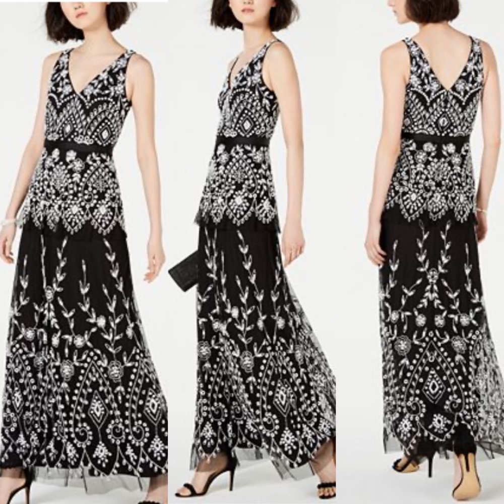 Adrianna Papell embellished fully beaded layer mesh gown - Picture 4 of 14